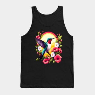 Cute Ruby Throated Hummingbird Surrounded by Spring Flowers Tank Top